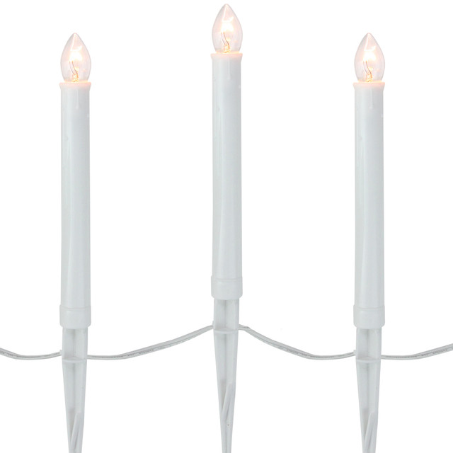 10-Count White C7 Candle Pathway Markers Christmas Lights, White Wire