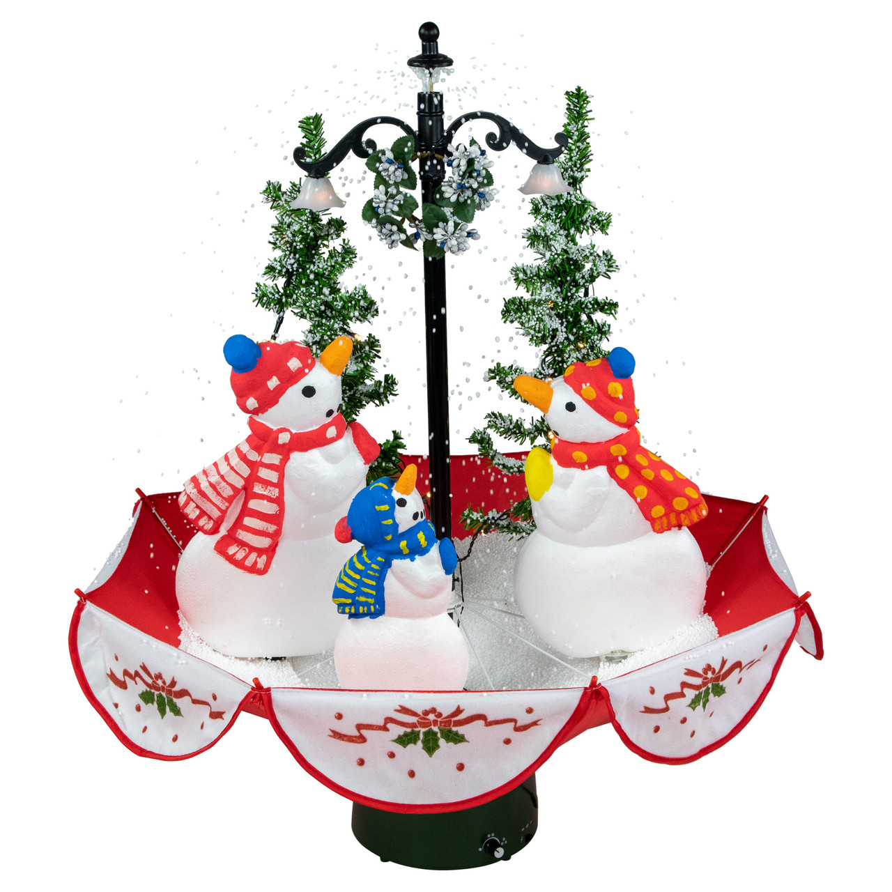 30″ Musical Lighted Snowing Snowman Family in Umbrella Base Christmas Decoration