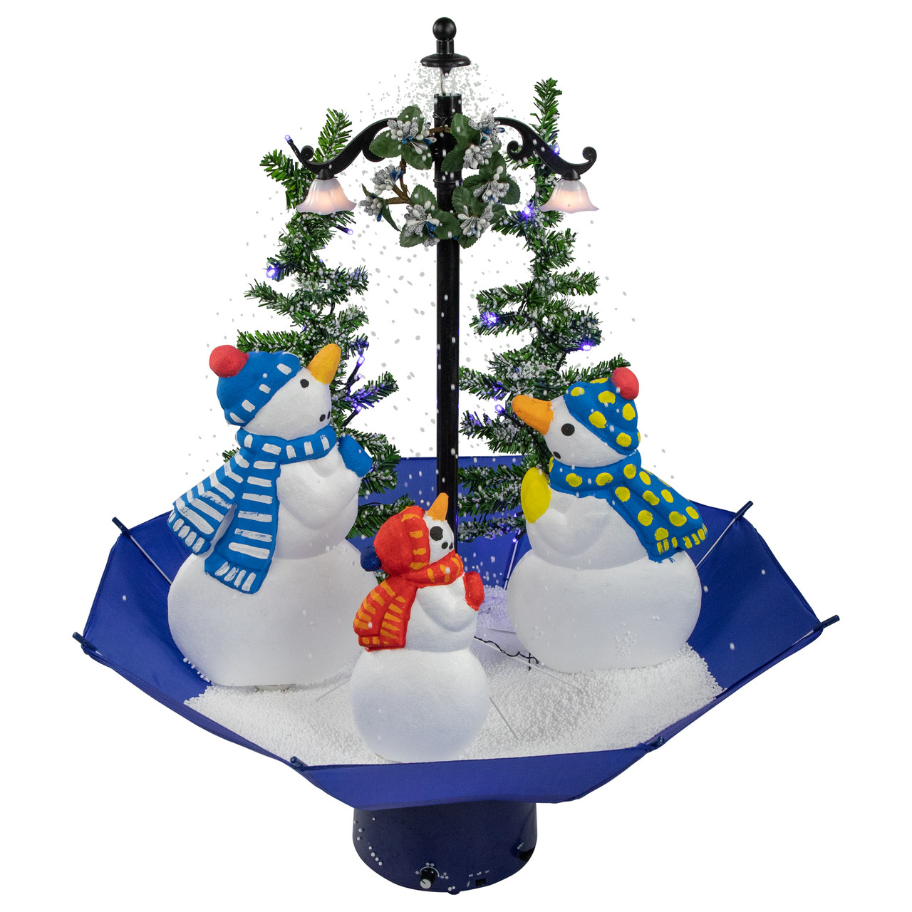 330″ Lighted Musical Snowing Snowman Family in Umbrella Base Christmas Decoration